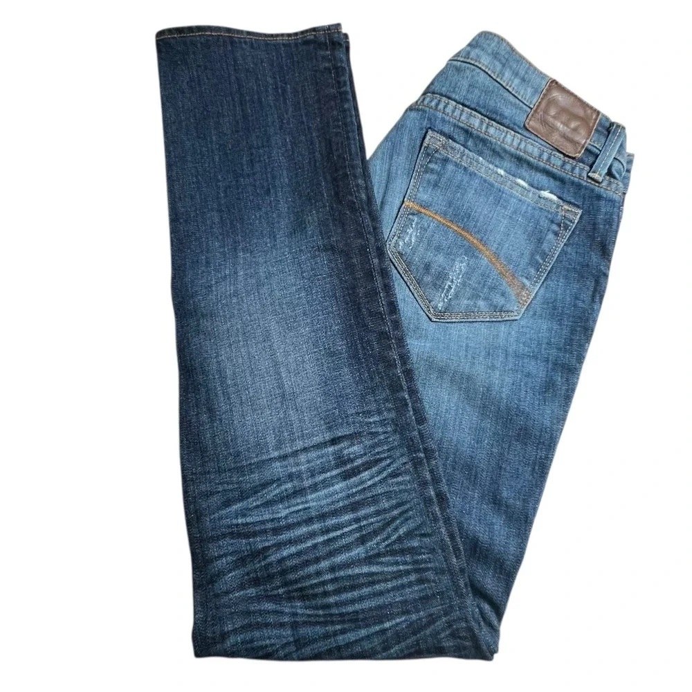 Driftwood Womens 28 Dark Wash Low Rise Slim‎ Straight Distressed Jeans